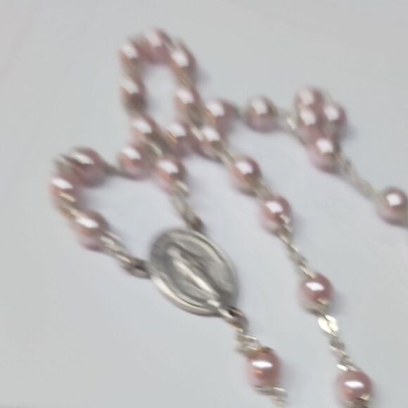 Pink Faux Pearl Rosary - Picture 3 of 5